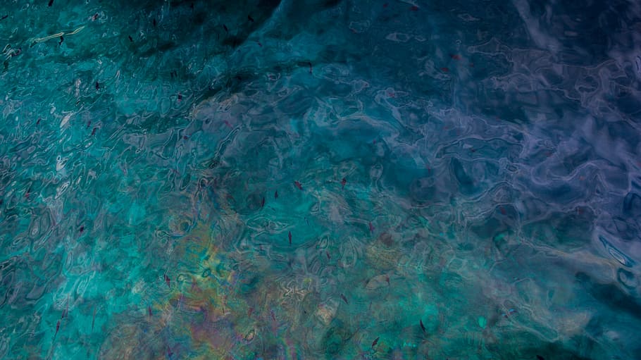 pintura abstracta azul, vista superior, océano, mar, agua, azul, pescado, naturaleza, fondos, fotograma completo