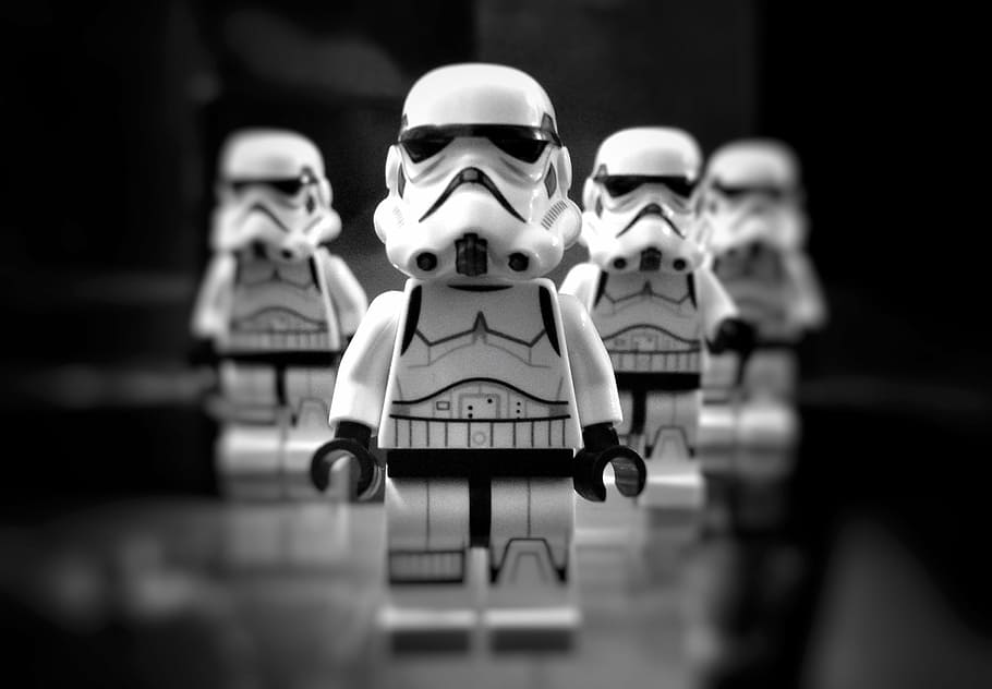 four storm troppers, star wars, toys, dolls, game, stormtroopers, toy, figurine, editorial, futuristic
