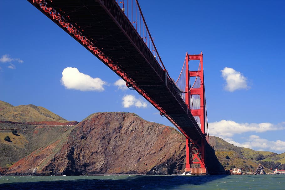 赤, 橋, 山, ゴールデンゲートブリッジ, ゴールデンゲート, サンフランシスコ, ゴールデン, サン, フランシスコ, 水
