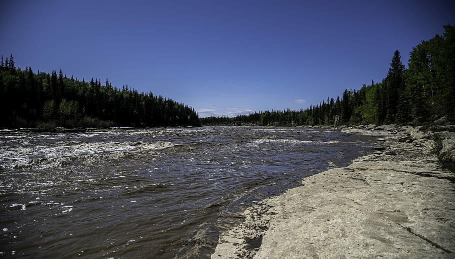 Upstream, Landscape, Hay River, canada, northwest territories, public domain, sky, trees, twin falls gorge provincial park, water