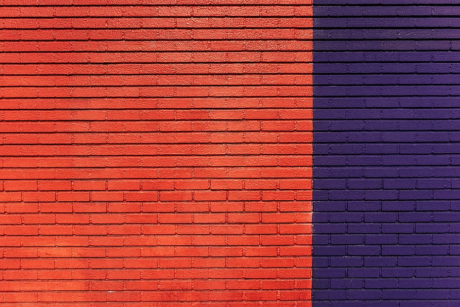 marrón, azul, ladrillo de la pared, rojo, púrpura, hormigón, pared, ladrillos, naranja, pared de ladrillo