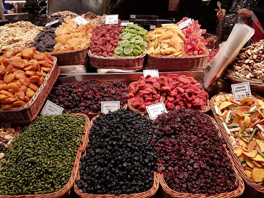 Barcelona, ​​Market Hall, delicioso, mediterráneo, mercado local de agricultores, comida, mercado, variación, tienda, puesto en el mercado