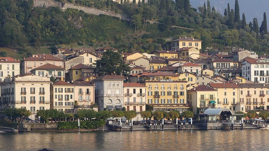 italy, lake como, bellagio, building exterior, architecture, built structure, water, city, building, residential district