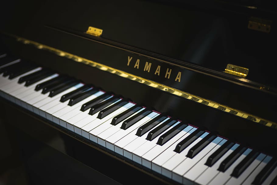 black yamaha keyboard, piano, yamaha, grand piano, music, grandpiano, keyboard, musical Instrument, key, piano Key