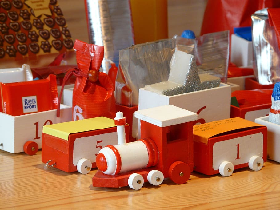 wooden train, toys, advent calendar, train, gifts, nicholas, wagons, packed, surprise, advent