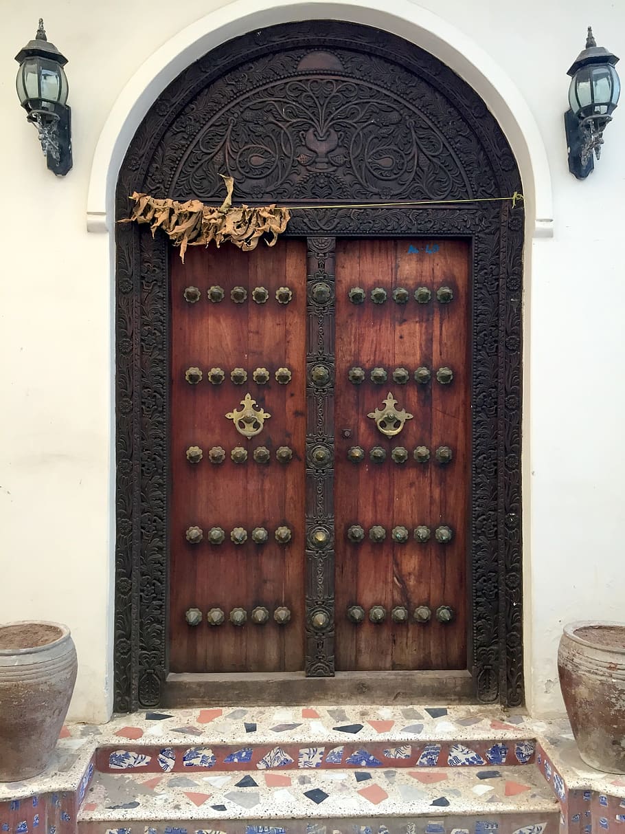 porta, arquitetura, áfrica, casa, velho, tanzânia, entrada, madeira, decoração, antiguidade