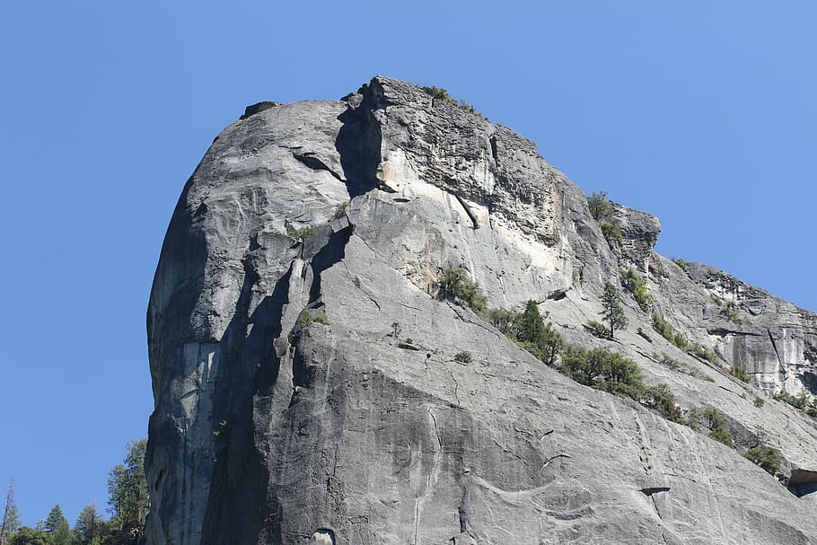 bold, solid, rock face, yosemite, rock, sky, rock - object, mountain, low angle view, clear sky