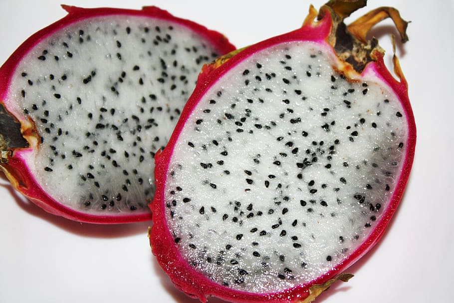 sliced, dragon fruit, white, surface, exotic fruit, pitaya, dragon, pitahaya, tropical, fresh