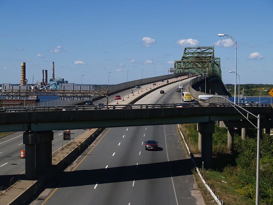 Massachusetts, Clouds, Bridge, sky, highway, way, vehicles, traffic, landscape, summer