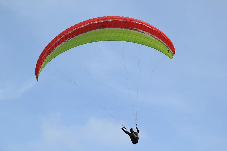 Sport, Flying, Paragliding, parachute, mid-air, extreme sports, adventure, sky, leisure activity, unrecognizable person