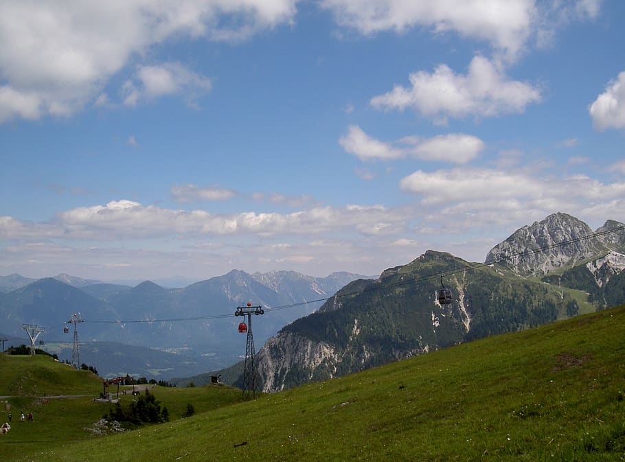 mountains, lift, nature, panorama, blue, gondola, mountain, austria, chairlift, landscape