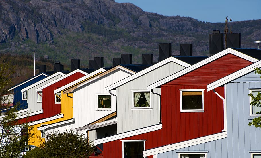 rumah kayu berwarna, Brekstad, Trondheim, Norwegia, norvey, rumah, warna, arsitektur, di luar ruangan, bangunan Eksterior