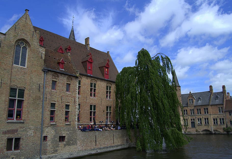 bruges, canal, ride, b, belgium, town, river, wall, facade, flanders