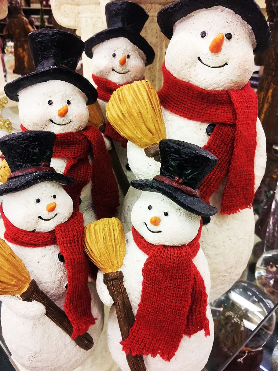 다섯, 눈사람 인형, 유리 상단 표면, 크리스마스 쥬얼리, 크리스마스 분위기, 눈사람, 화이트, weihachten, weihachtsschmuck, 크리스마스