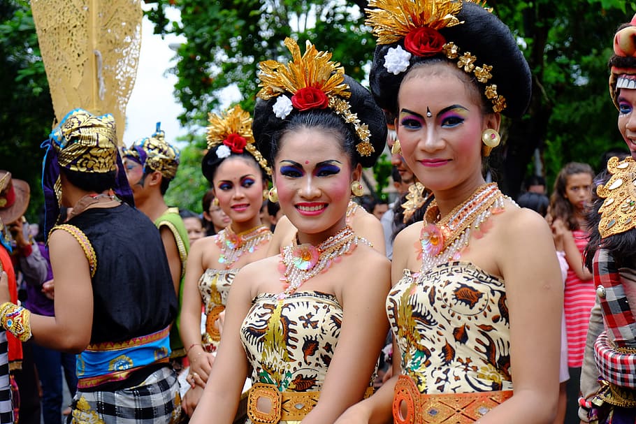 バリ, 女性, 民族, インドネシア, 熱帯, 幸せ, 若い, ビーチ, 笑顔, お祭り