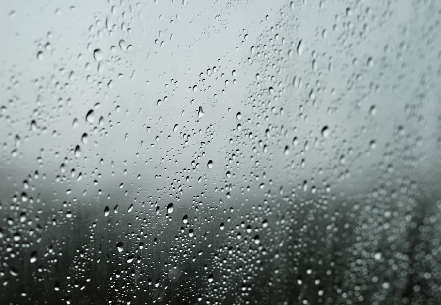 selective, focus photography, water dew, tinted, glass, window, wet, water, rain, drops