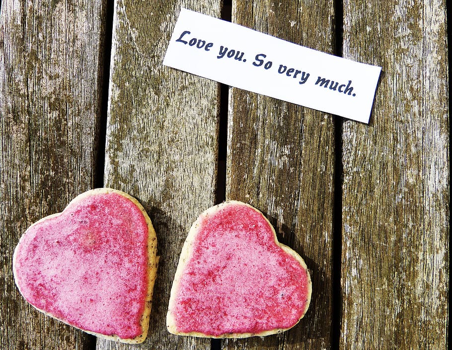 dos galletas de corazón, amor, embajada, corazón, romance, emoción, madera, afecto, sentimientos, letras
