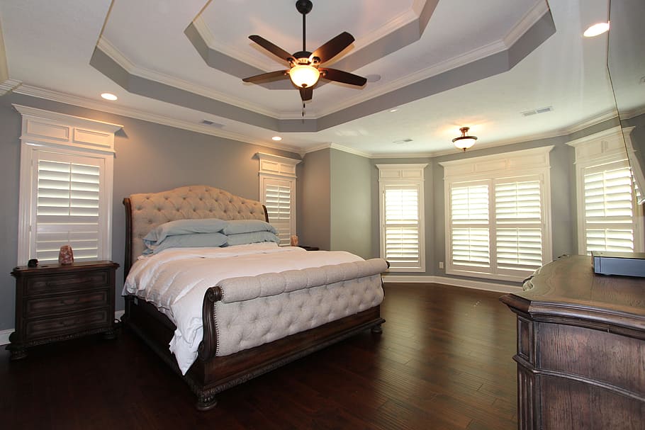 double tray ceiling, master bedroom, large master bedroom, furniture, bed, bedroom, domestic room, lighting equipment, indoors, home interior
