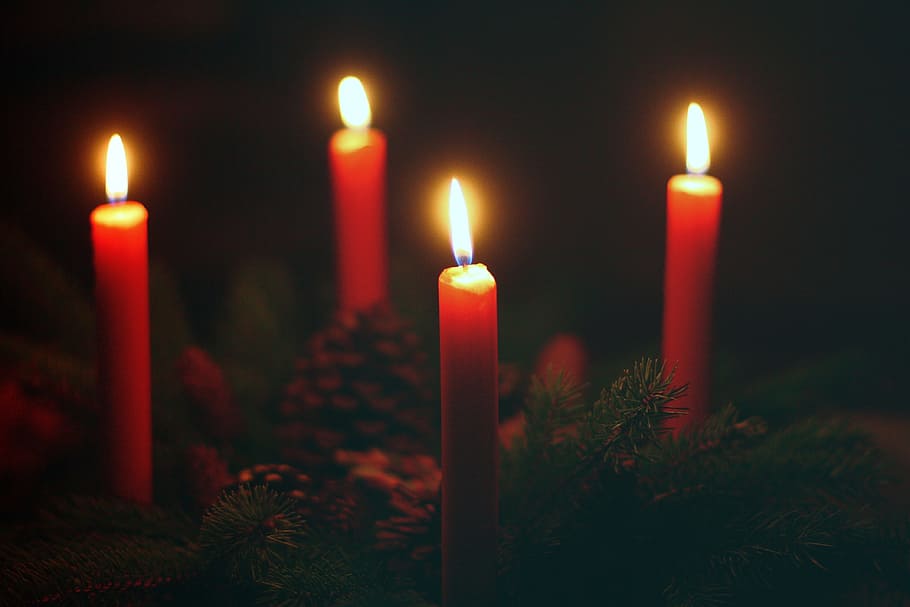 advent wreath, fourth advent, candles, fourth candle, christmas time, candlelight, christmas, advent, contemplative, arrangement