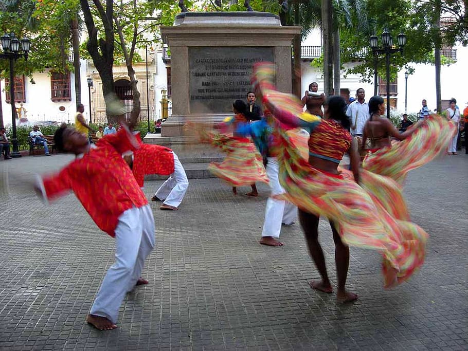 그룹, 춤추는 사람들, 낮, 무용수, 콜롬비아, 브라질, 휴가, 원주민, 관광 여행, 공연