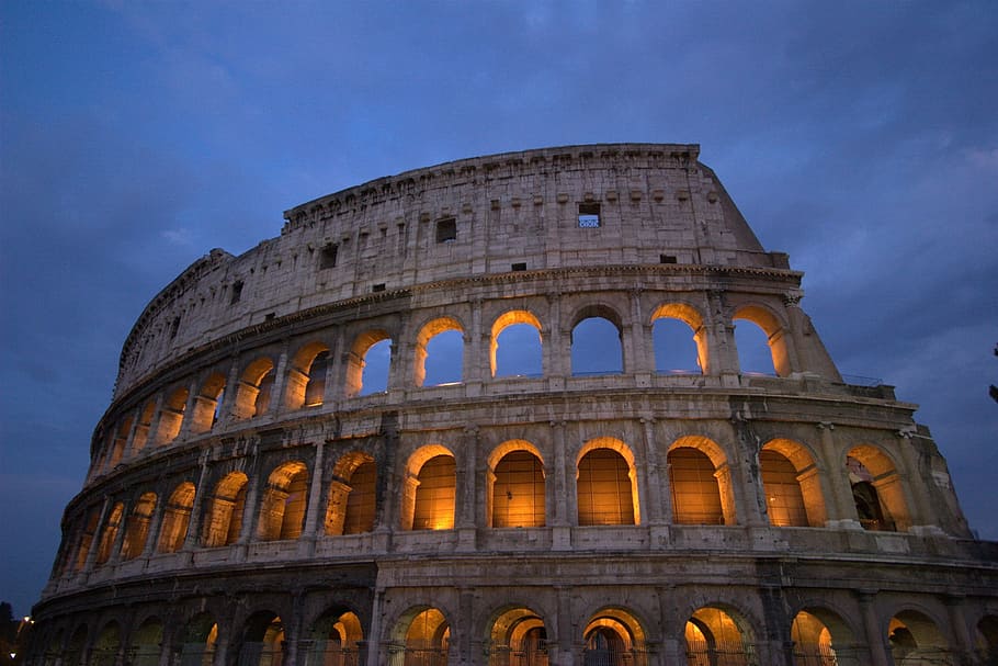 coliseu, pôr do sol, roma, itália, romano, arquitetura, marco, italiano, turismo, antiga