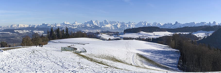 A, Alpes de Berna, neve, enseada, montanha, dia, temperatura fria, inverno, céu, meio ambiente