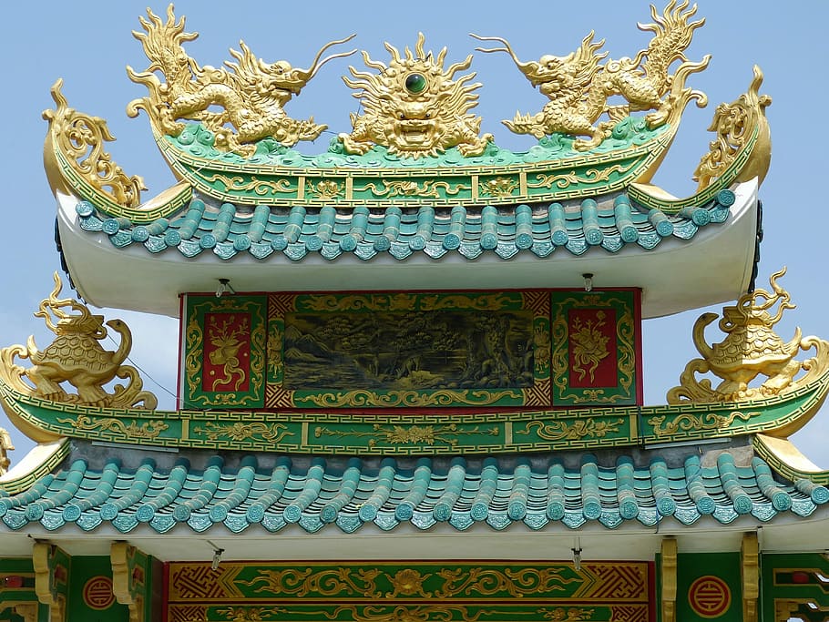 Temple, Roof, Architecture, Buddhism, asia, roof ornament, ornament, shrine, vietnam, phu quoc