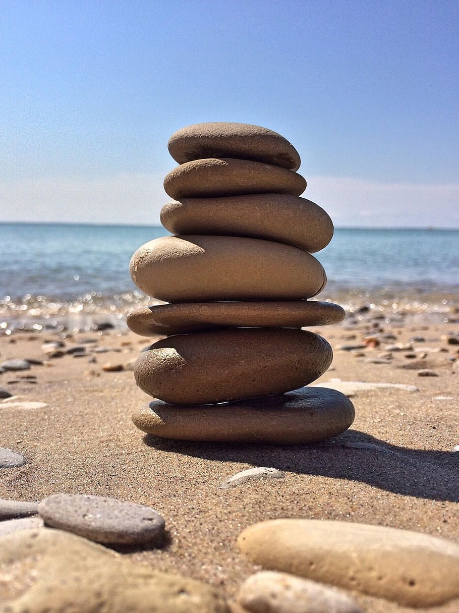 rocha, equilíbrio, pedra, harmonia, pilha, seixo, praia, estabilidade, mar, pedra - objeto