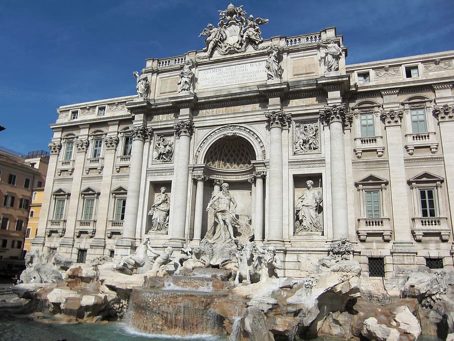 trevi fountain, rome, italy, fontana di trevi, fountain, architecture, roman, monument, sculpture, statue