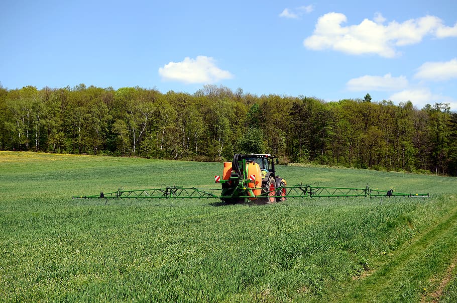 agriculture, spraying, fields, tractor, village, summer, nature, poland, chemistry, ecology