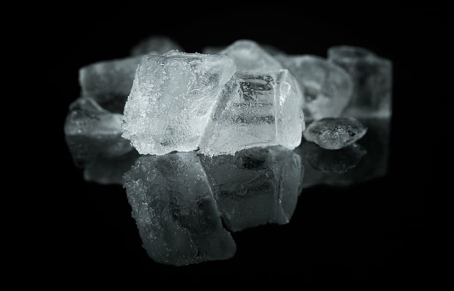 clear, stone, black, surface, ice, cubes, water, isolated, cold, transparent