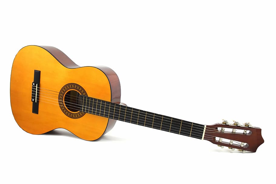 brown classical guitar, accord, acoustic, art, background, classical, culture, equipment, guitar, guitarist