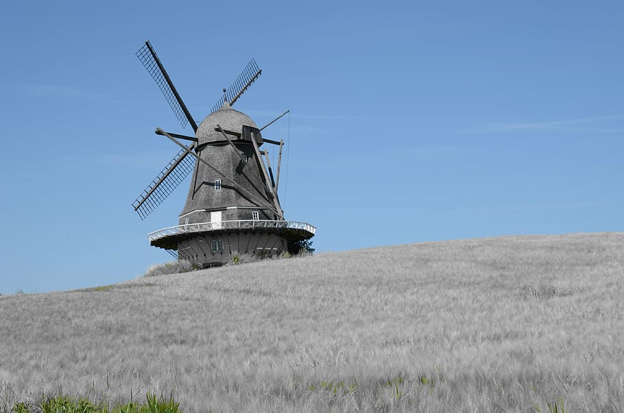 mill, denmark, summer holiday, windmill, wind, returned minde, summer, sun, blue sky, rural Scene