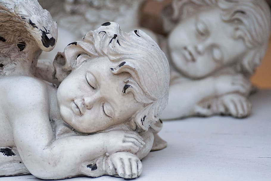 white, angel figurines, surface, angel, wing, sleep, figure, guardian angel, deco, statue