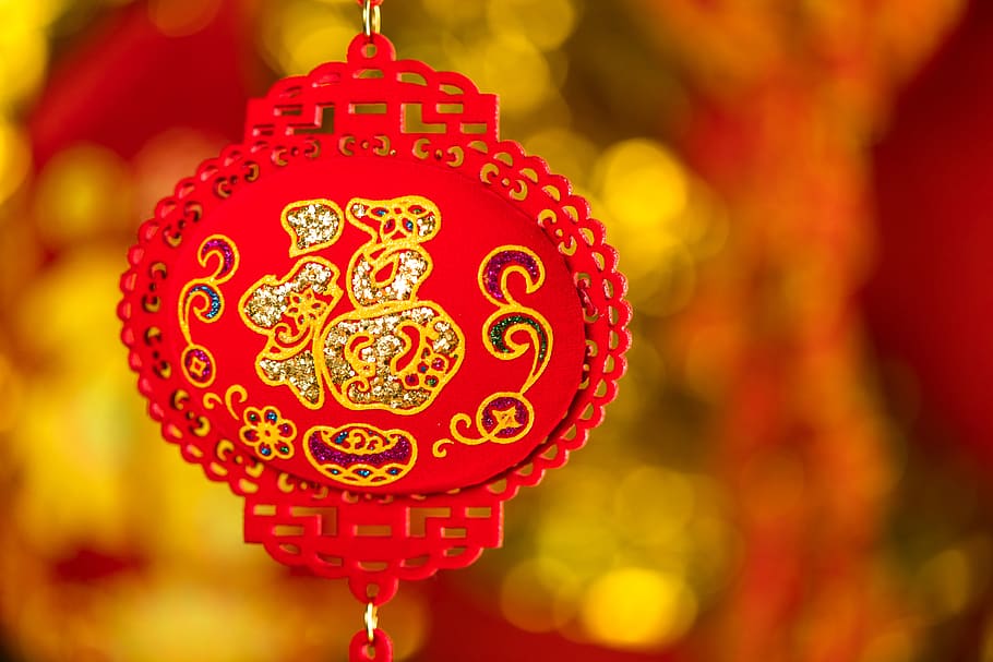 arte, recuerdos, bendiciones, rojo suerte, año nuevo chino, rojo, festival, celebración, evento, decoración