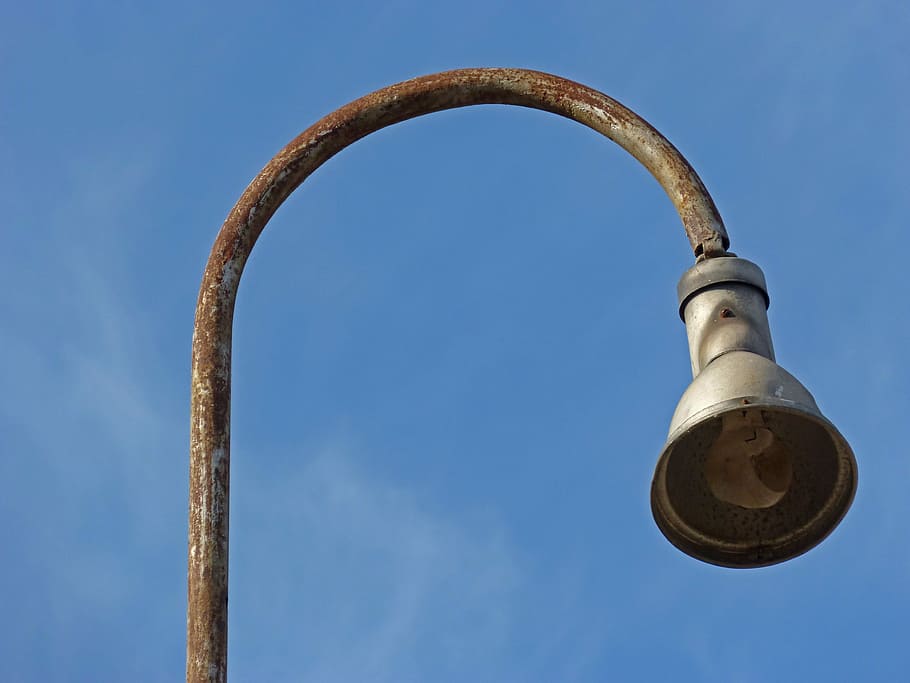 Lamp, Light, Luminary, Old, Abandonment, street lamp, blue, day, sky, outdoors