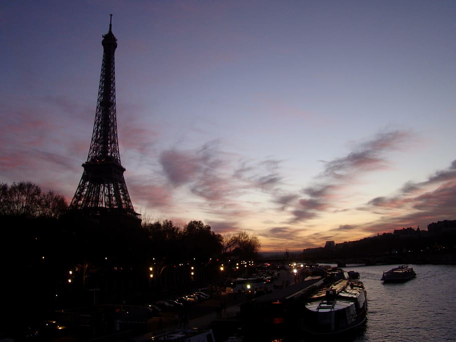 eiffel tower, sunset in paris, monuments, paris, travel, construction, sunset, france, tower, capital