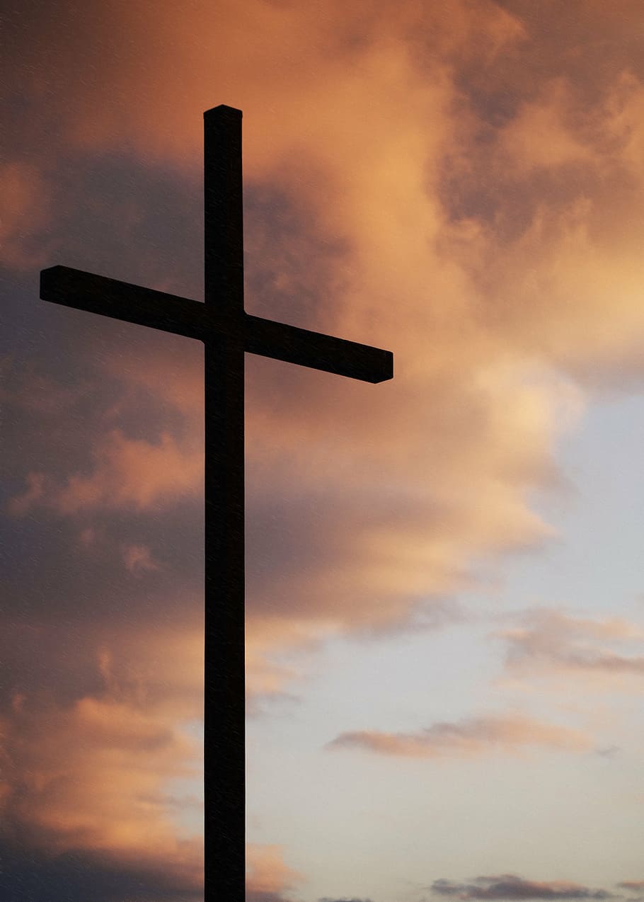 brown, wood, cross, golden, hour, silhouette, cloudy, day, religion, shadow