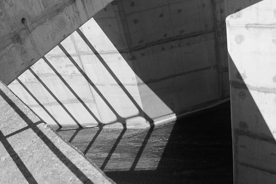 grayscale photography, structure, architecture, modern, concrete, design, building, construction, wall, urban