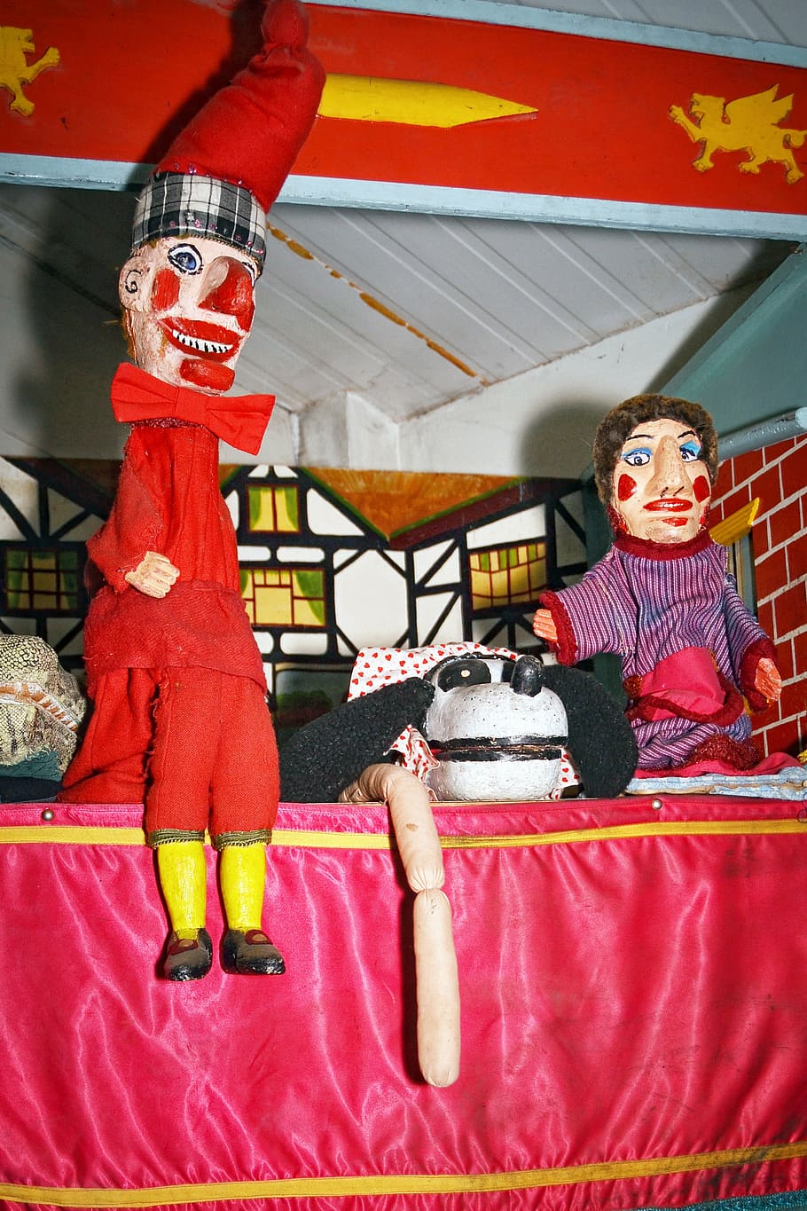 vintage, punch, judy, puppets, attraction, childhood, classic, fairground, doll, puppet