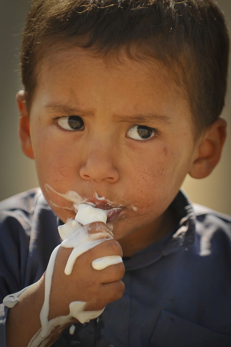 child eating cream, boy, eating, ice cream, child, kid, messy, cute, young, hungry