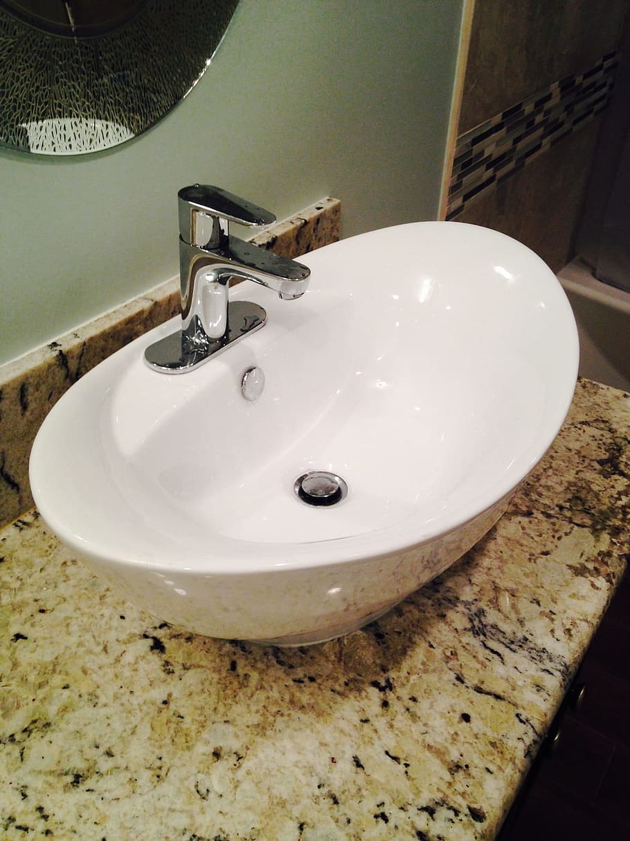 white, ceramic, sink, faucet, granite, bowl, porcelain, tap, bathroom, modern