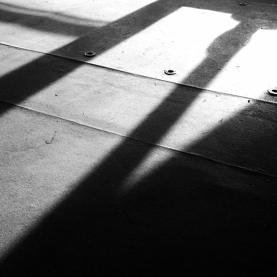 Light, Shadow, Black And White, Time, light and shadow, sunlight, focus on shadow, high angle view, day, one person