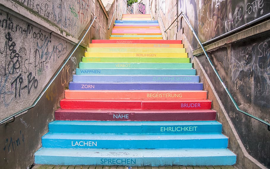 multicolored, stairway, text, graffiti, daytime, concrete, stairs, architecture, stone, gradually