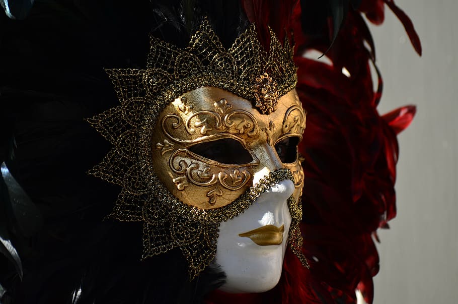 mannequin, wearing, gold, brown, masquerade, schwäbisch hall, hallia venezia, face, carnival, mask