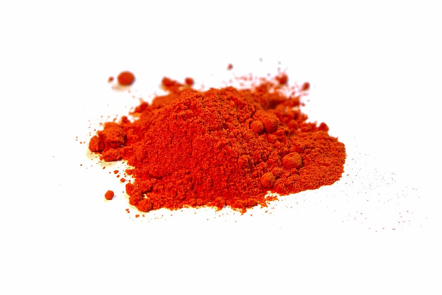 red powder, clear, kitchen, single, one, red, paprika, spice, powder, macro