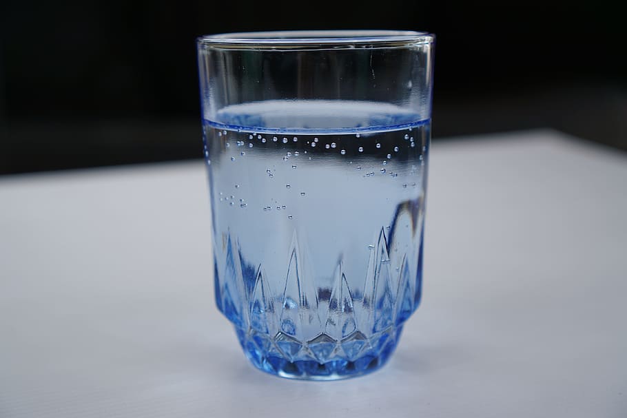azul, vaso, lleno, agua, Un vaso de agua, Copa, transparencia, dieta, mojado, carbonatado