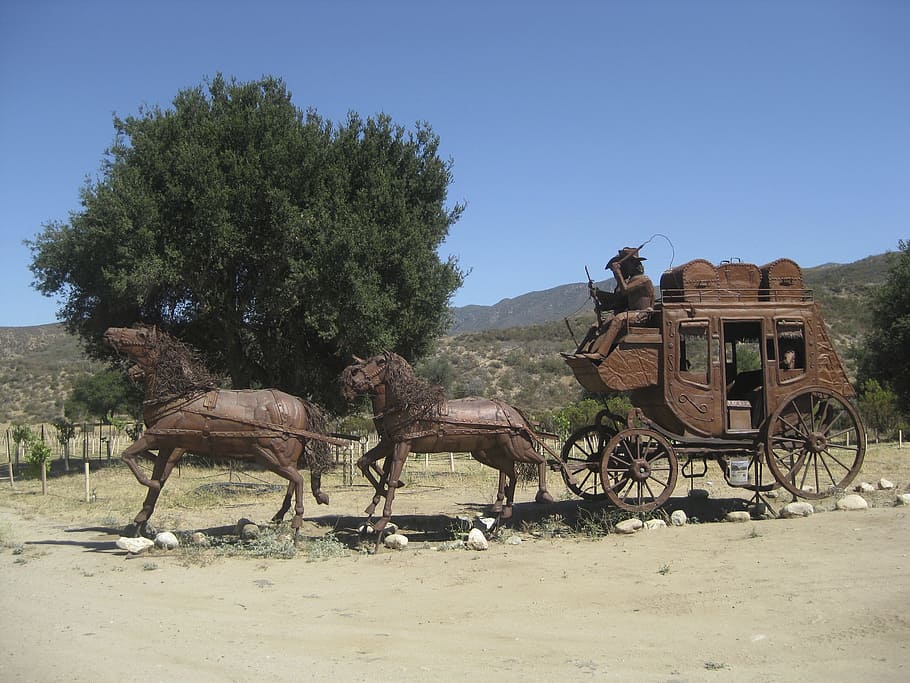 brown, horse coach, Horses, Rider, Wagon, Statue, Equestrian, horseback, ride, sculpture
