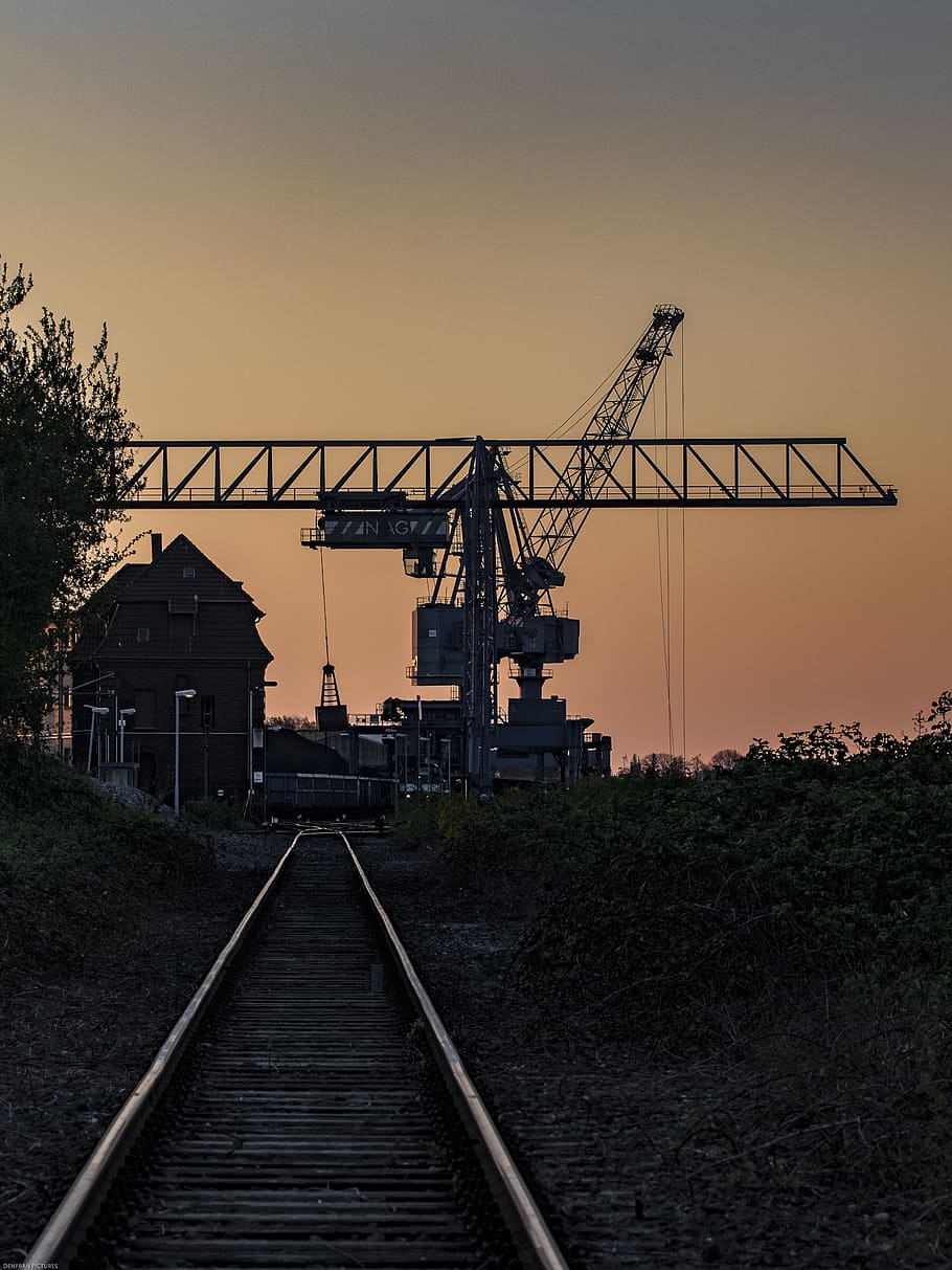 crane, rails, port, industry, old, loading, cargo, work, port facility, track