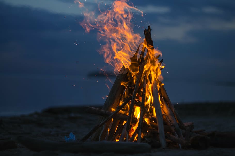bonfire, beach sand, koster, comfort, hearth, evening, beach, candle, flame, burning